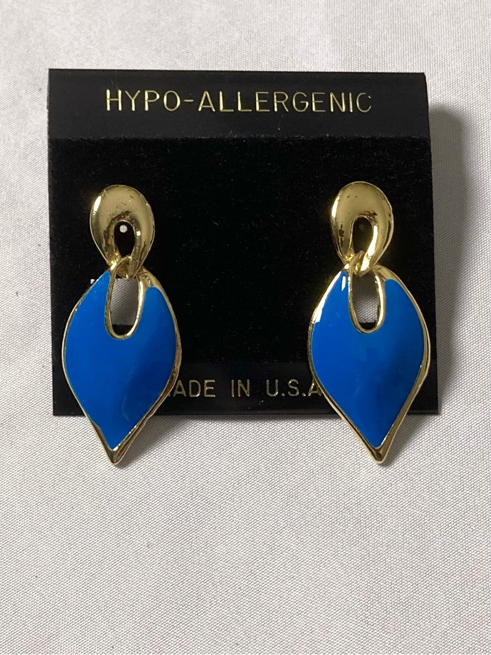 Vintage Gold And Dark Blue Colorblock Dangle Earrings